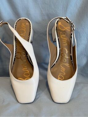 Sam Edelman White Square Toe Slingback Block Heels